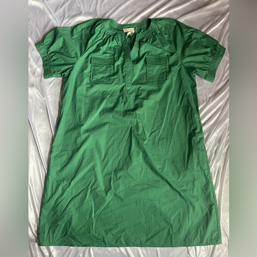 Green Short-Sleeve Midi Dress